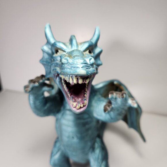 Toy Major Trading Co. Dragon 12" Tall Winged Blue with Gold Dragon Toy 2005 - Picture 5 of 11